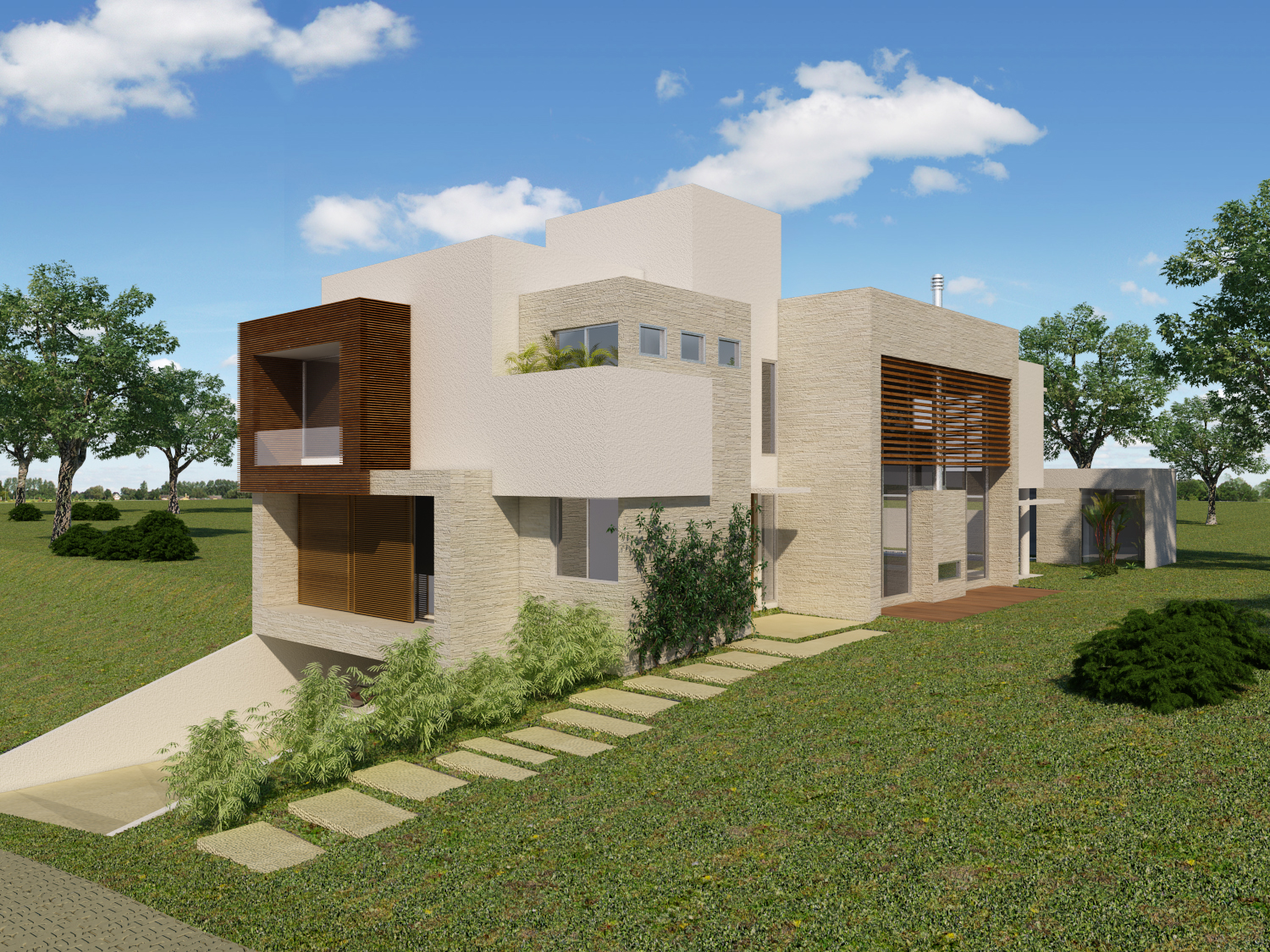 Perspectiva 3D da Fachada da Mansão, projeto e construção d aRRG Construtora e Incorporadora número 121 - em Tamboré - Santana de Parnaíba