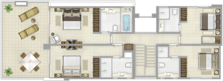 planta do andar superior de uma Mansão Juquehy - São Sebastião - 70 - Condomínio de casas mansões, projeto e construção da RRG construtora e Incorporadora.