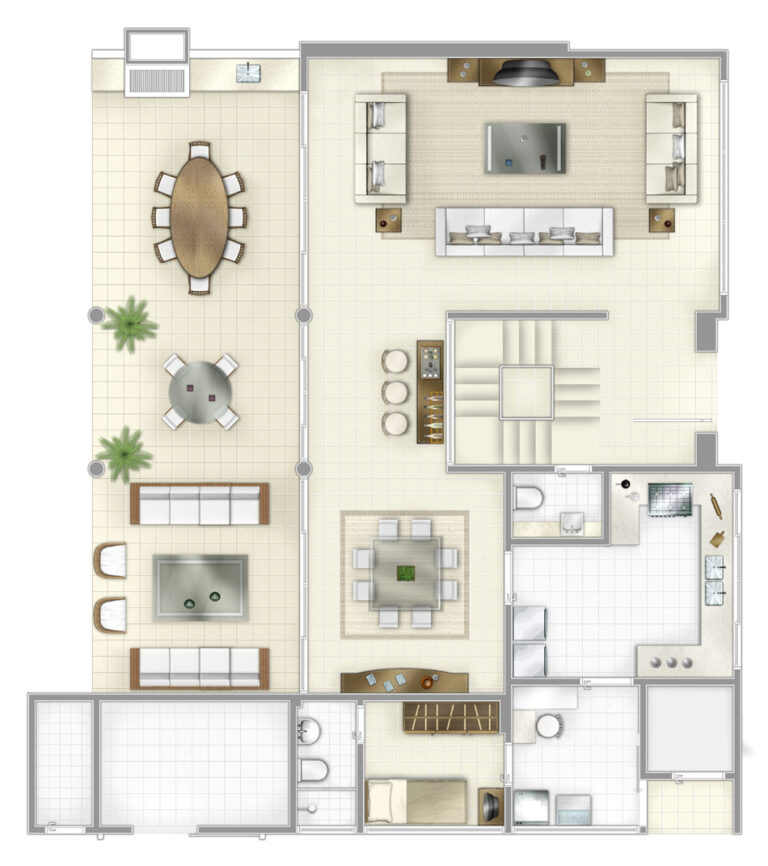 planta do andar térreo da segunda Mansão Juquehy - São Sebastião - 70 - Condomínio de casas mansões, projeto e construção da RRG construtora e Incorporadora.